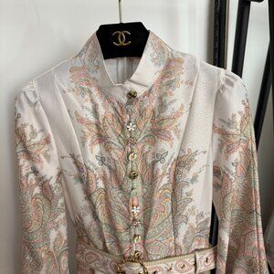 Zimmermann Floral Paisley Shirt Dress | Long Sleeve, Button Front, Belted Midi